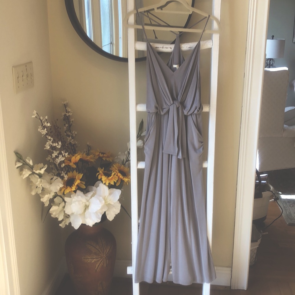 NWT Laju Silver Tie Front Cropped Jumpsuit.  Size XS